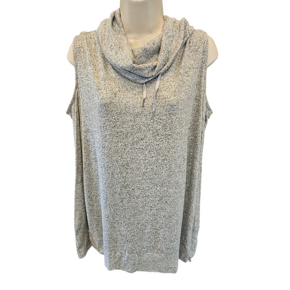 Cato active cold shoulder grey gathered hem cowl neck sz L large stretch comfort